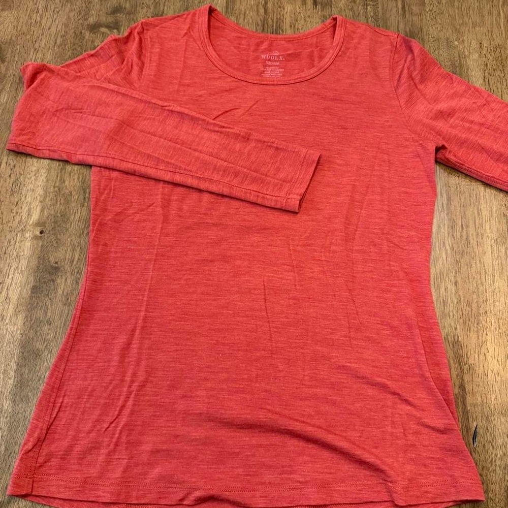 Woolx Women's DuraLite Merino Wool Long Sleeve Shirt Size M Orange - Picture 2 of 6